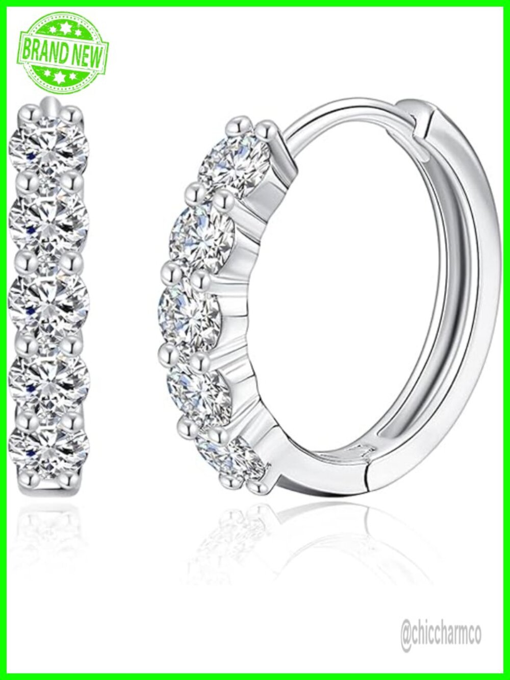 Huggie Hoop Earrings with Moissanite Stud - Hypoallergenic Sterling Silver 18K